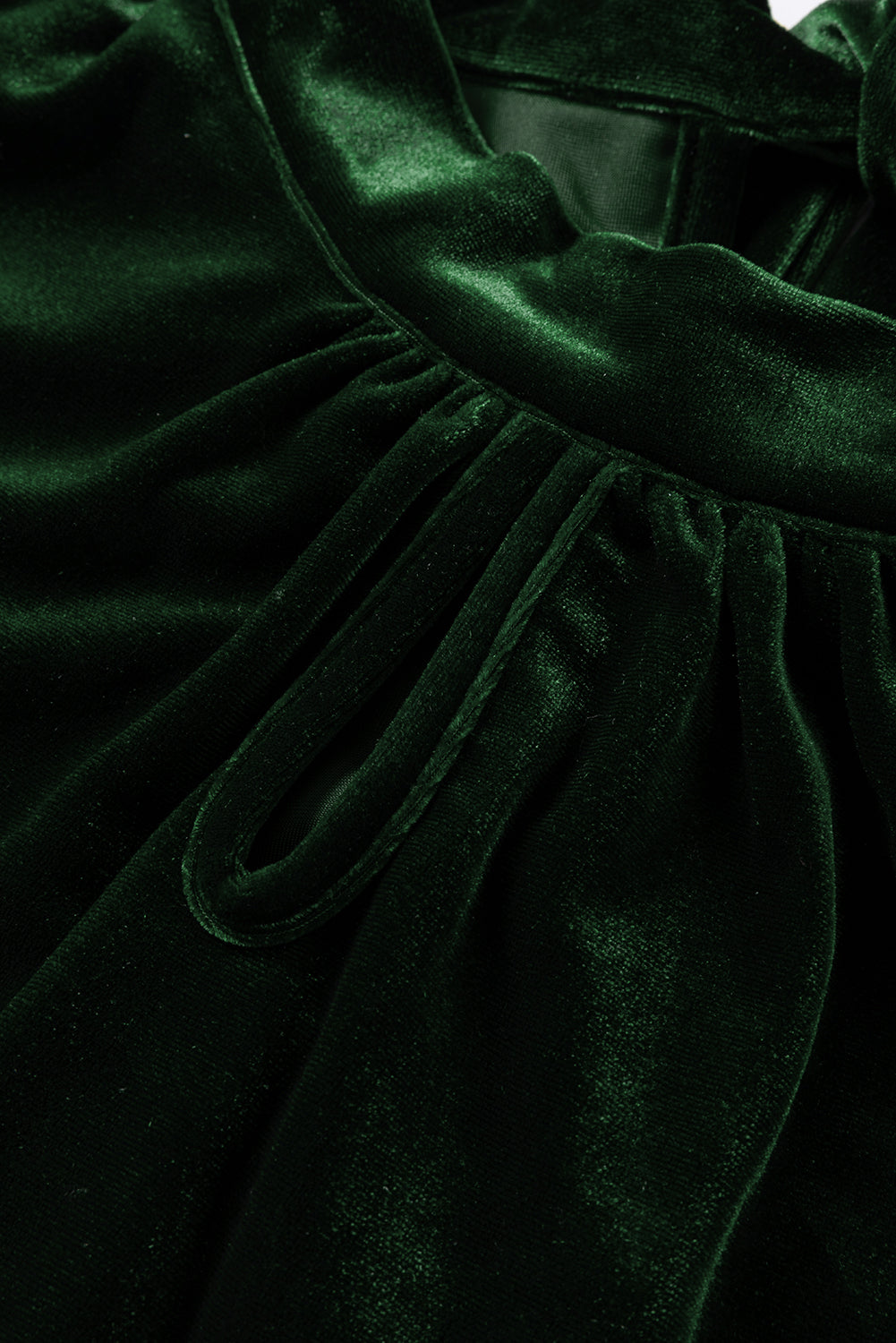 Blackish Green Mock Neck Puff Sleeve Velvet Blouse-Tops-MomFashion