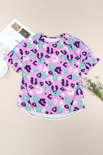 Purple Leopard Kiss Print Plus Size Short Sleeve Tee-Plus Size-MomFashion