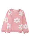 Multicolour Pearl Beaded Floral Drop Shoulder Sweater-Tops-MomFashion