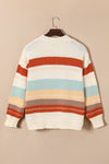 Crew Neck Drop-shoulder Striped Color Block Sweater-Tops-MomFashion