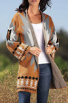 Gold Flame Aztec Graphic Open-Front Cardigan-Tops-MomFashion