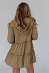 Khaki Tiered Ruffled Zip-Up Drawstring Hooded Jacket-Outerwear-MomFashion