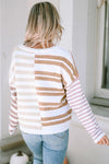 Stripe Blocked Drop Shoulder Slouchy Sweater-Tops-MomFashion