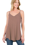 Clay Spaghetti Strap V-Neck Flowy Tunic Tank Top-Tops-MomFashion