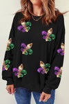 Black Sequin Carnival Graphic Pullover Sweatshirt-Graphic-MomFashion