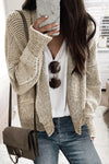 Apricot Chunky Waffle Knit Oversized Collar Cardigan-Tops-MomFashion