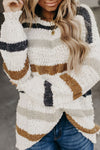 Striped Popcorn Knit Sweater-Tops-MomFashion