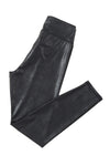 Black Crossed Dip Waist Sleek Leather Leggings-Bottoms-MomFashion