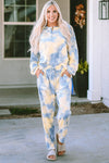 Multicolor Tie Dye Henley Top and Drawstring Pants Outfit-Loungewear-MomFashion