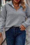 Light Grey Quarter Zipper Collared Ribbed Knit Plus Size Top-Plus Size-MomFashion