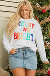 White Merry And Bright Cable Knit Pullover Sweatshirt-Tops-MomFashion