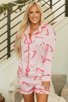 Pink Christmas Candy Cane Print Shirt and Shorts Pajama Set-Loungewear & Sleepwear/Sleepwear-MomFashion