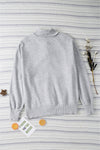 Gray Ribbed Hem Snap Button Neckline Sweatshirt with Pocket-Tops-MomFashion