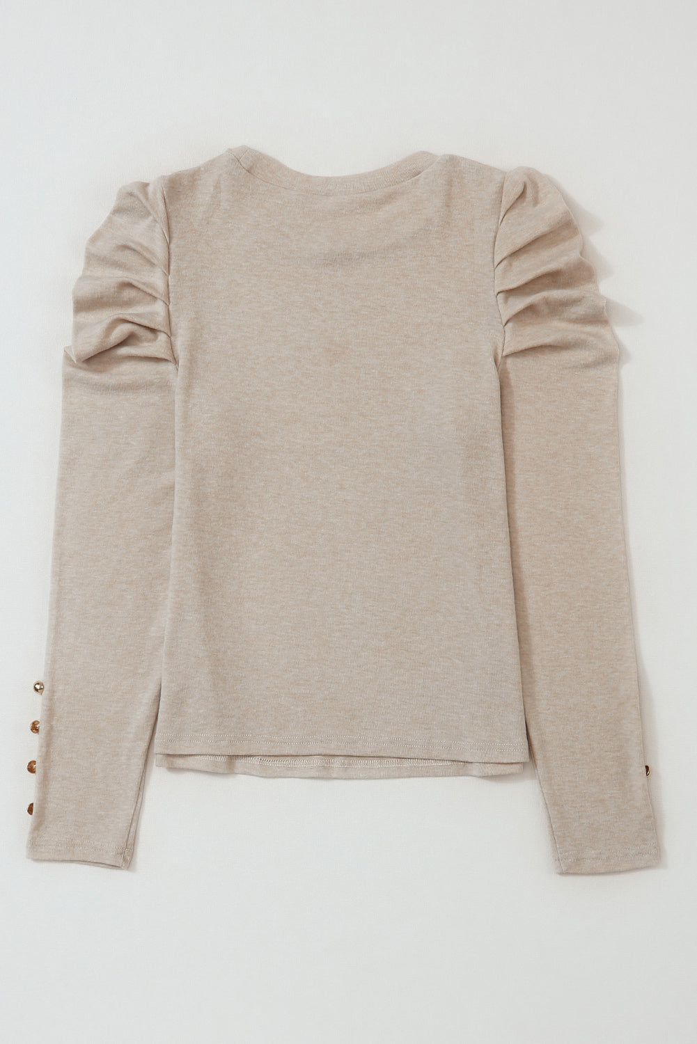 Khaki Buttoned Puff Long Sleeve Sheath Top-Tops-MomFashion