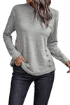 Gray Side Buttons Crew Neck Knit Top-Tops-MomFashion