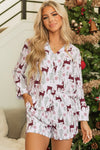 White Christmas Deer Printed Shirt and Shorts Lounge Set-Loungewear & Sleepwear/Sleepwear-MomFashion