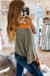 Gray Boatneck Batwing Sleeve Cording Blouse-Tops-MomFashion