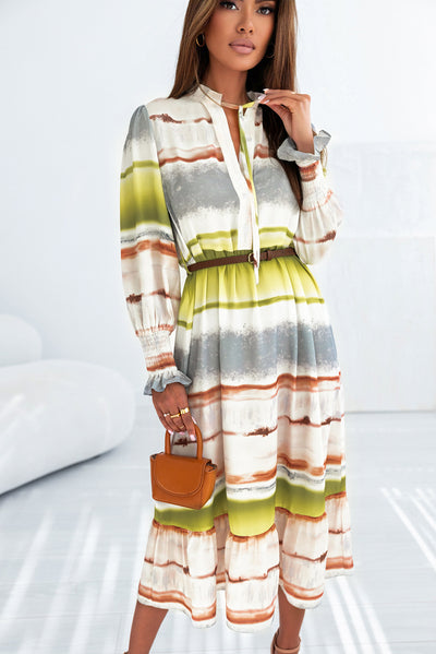 Multicolor Lace Up Tie-dye Print Long Shirt Dress-Dresses-MomFashion