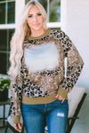 Leopard Print Bleached Long Sleeve Top-Tops-MomFashion