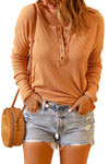 Orange Waffle Knit Henley Top-Tops-MomFashion