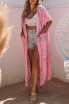 Pink Bohemian Tie Dye Oversize Long Kimono-Outerwear-MomFashion