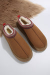 Chestnut Suede Contrast Print Round Toe Plush Lined Flats-Shoes & Bags-MomFashion