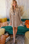 Leopard Long Sleeve Babydoll Dress-Dresses-MomFashion