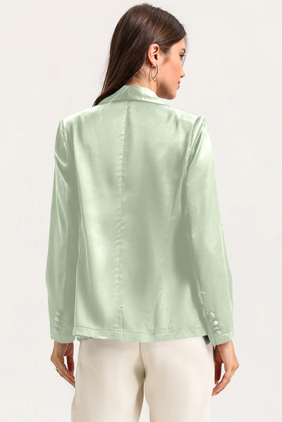 Green Collared Neck Single Breasted Blazer with Pockets-Outerwear-MomFashion