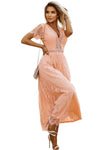 Pink Blue Fill Your Heart Lace Maxi Dress-Dresses-MomFashion