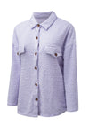 Purple Plush Button Down Pocketed Shirt Jacket-Outerwear-MomFashion