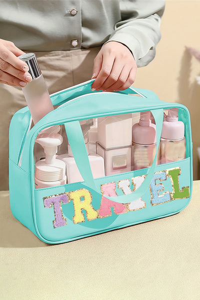 Mint Green TRAVEL Chenille Letter Clear PVC Makeup Bag-Accessories-MomFashion