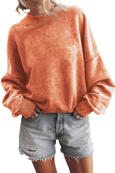 Orange Drop Shoulder Crew Neck Pullover Sweatshirt-Tops-MomFashion