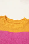 Orange Stripe Color Block Knitted T-shirt Sweater-Tops-MomFashion