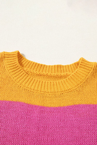 Orange Stripe Color Block Knitted T-shirt Sweater-Tops-MomFashion