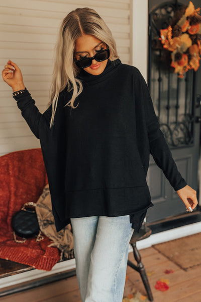 Black Cowl Neck Shift Tunic Top-Tops-MomFashion