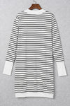 White Striped Side Pockets Open Front Cardigan-Tops-MomFashion