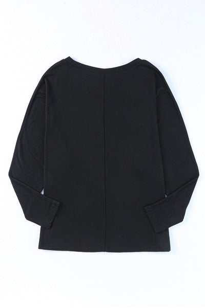 Black Solid Color Patchwork Long Sleeve Top-Tops-MomFashion