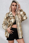 Parchment Contrast Plaid Patchwork Flap Pocket Shacket-Outerwear-MomFashion