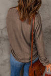 Brown Fiery Solid Color Patchwork Long Sleeve Top-Tops-MomFashion