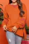 Carrot Fleece Patchwork Side Slits High Low Sweatshirt-Tops-MomFashion