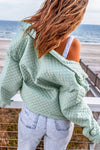 Green Quilted Pocketed Zip-up Cropped Jacket-Outerwear-MomFashion