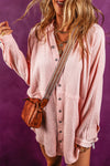 Pink Oversized Crinkled Frayed Hem Tunic Shirt-Tops-MomFashion