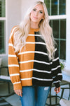 Stripe Oversized Contrast Printed Dropped Shoulder Top-Tops-MomFashion