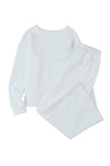 White Ultra Loose Textured 2pcs Slouchy Outfit-Loungewear-MomFashion