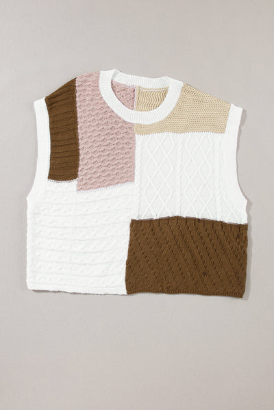 Multicolor Colorblock Mix Textured Sweater Tee-Tops-MomFashion