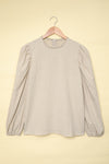 Billowed Sleeve Crew Neck Blouse-Tops-MomFashion