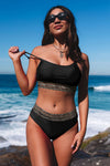 Black Rose Leopard Mesh Trim 2pcs Bikini Swimsuit-Swimwear-MomFashion