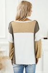 Khaki Exposed Seam Color Block Patchwork Top-Tops-MomFashion