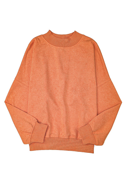 Orange Drop Shoulder Crew Neck Pullover Sweatshirt-Tops-MomFashion