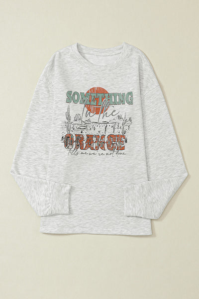 Gray SOMETHING ORANGE Graphic Relaxed Sweatshirt-Tops-MomFashion